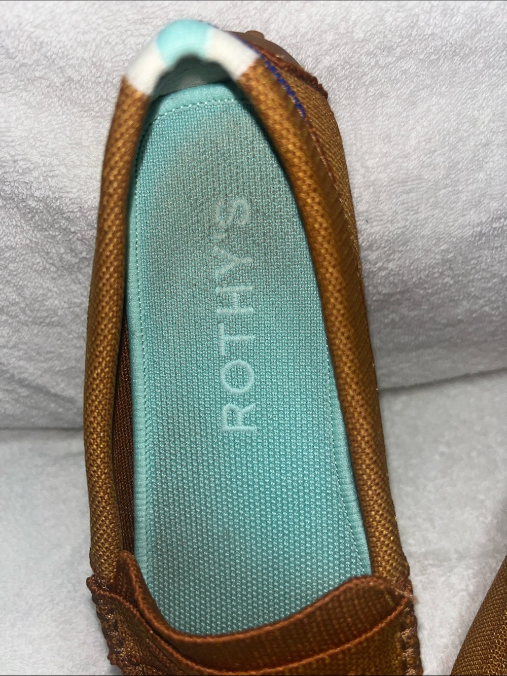 Rothy's Tan Knit Loafer with Teal Insole - Picture 2 of 8
